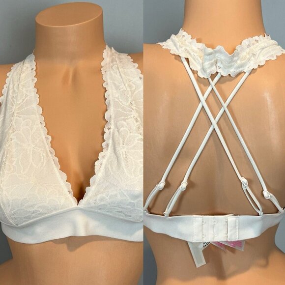 Victoria’s Secret Pink ivory lace halter bralette- Size Medium - Picture 3 of 5